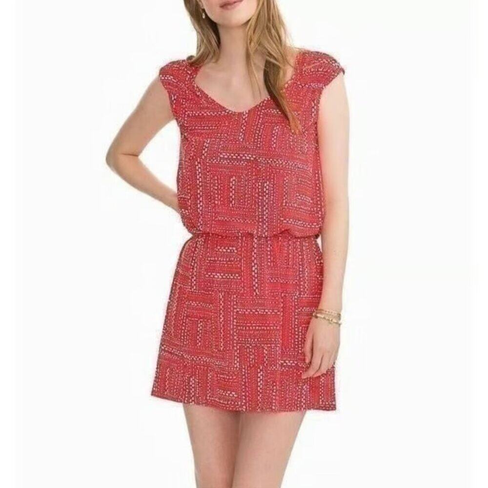 Southern Tide Varsity Red Abstract Gameday Cap-Sleeve Drop-Waist Dress Size XS